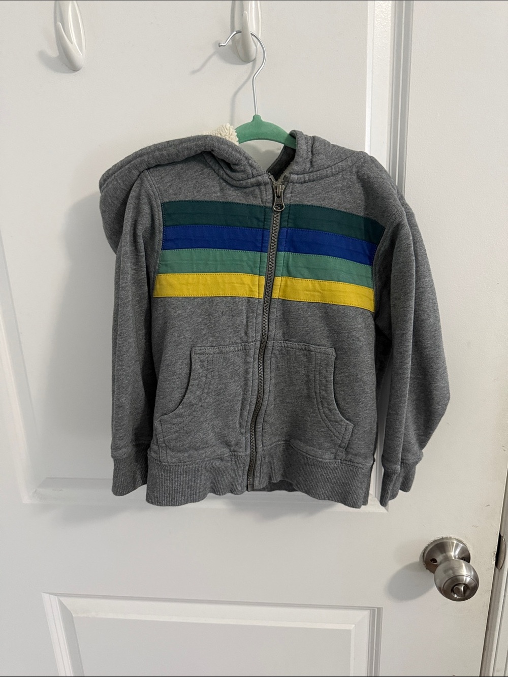 Hanna Anderson Kids Gray Fleece Lines Zip Hoodie with Multi-Striped Chest